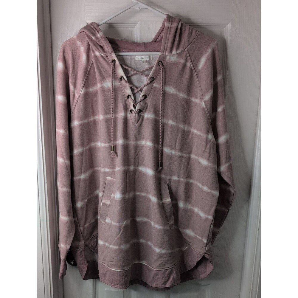 Maurices Mauve and White Lace-Up Hooded Pullover Size XL
